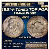 1951-p Franklin Half Dollar Toned TOP POP! 50c ms6