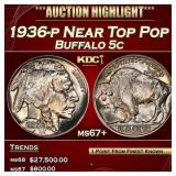 1936-p Buffalo Nickel Near Top Pop 5c ms67+ SEGS
