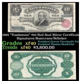 1891 $10 Red Seal Silver Certificate "Tombstone" G