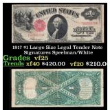 1917 $1 Large Size Legal Tender Note Grades vf+ Si