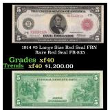 1914 $5 Large Size Red Seal FRN Rare Red Seal Grad
