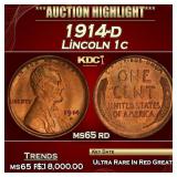 1914-d Lincoln Cent 1c ms65 rd SEGS