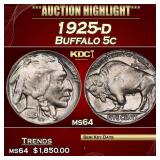 1925-d Buffalo Nickel 5c ms64 SEGS