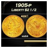 1905-p Gold Liberty Quarter Eagle $2 1/2 ms64 SEGS