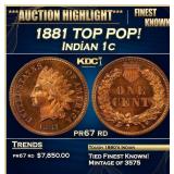 1881 Proof Indian Cent TOP POP! 1c pr67 rd SEGS