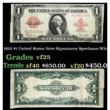 1923 $1 United States Note Grades vf+ Signatures S