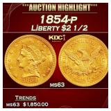 1854-p Gold Liberty Quarter Eagle $2 1/2 ms63 USCG