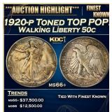 1920-p Walking Liberty Half Dollar Toned TOP POP!