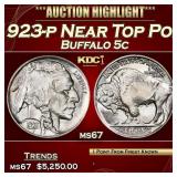 1923-p Buffalo Nickel Near Top Pop! 5c ms67 SEGS