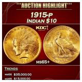 1915-p Gold Indian Eagle $10 ms65+ SEGS