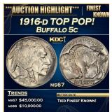 1916-d Buffalo Nickel TOP POP! 5c ms67 SEGS