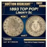 1893 Liberty Nickel TOP POP! 5c ms67 SEGS