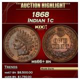 1868 Indian Cent 1c Grades ms66+ bn