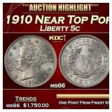 1910 Liberty Nickel Near Top Pop 5c ms66 SEGS