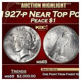 1927-p Peace Dollar Near Top Pop $1 ms65 SEGS