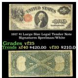 1917 $1 Large Size Legal Tender Note Grades vf+ Si