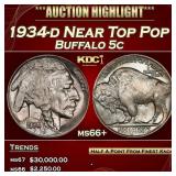 1934-d Buffalo Nickel Near Top Pop 5c ms66+ SEGS