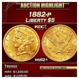 1882-p Gold Liberty Half Eagle $5 ms62+ USCG