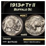 1913-p Ty II Buffalo Nickel 5c Grades ms65