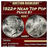 1922-p Peace Dollar Near Top Pop $1 ms66+ SEGS