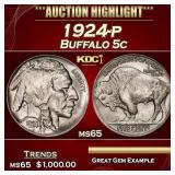 1924-p Buffalo Nickel 5c ms65 SEGS