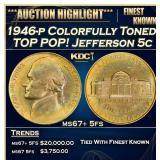 1946-p Jefferson Nickel Colorfully Toned TOP POP!