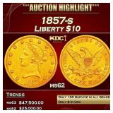 1857-s Gold Liberty Eagle $10 ms62 USCG