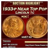 1933-p Lincoln Cent Near Top Pop 1c ms67 rd SEGS