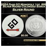 2024 Pass GO Monopoly 1oz .999 Silver Round Colori