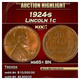 1924-s Lincoln Cent 1c ms65+ BN SEGS