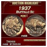 1937 Proof Buffalo Nickel 5c pr68 SEGS