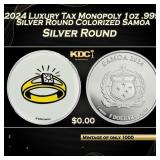 2024 Luxury Tax Monopoly 1oz .999 Silver Round Col