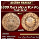 1866 Rays Shield Nickel Near Top Pop 5c ms66+ SEGS