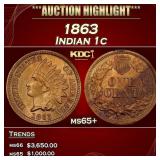 1863 Indian Cent 1c ms65+ SEGS