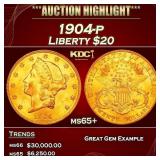 1904-p Gold Liberty Double Eagle $20 ms65+ SEGS