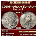 1934-p Peace Dollar Near Top Pop $1 ms66+ SEGS