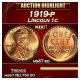 1919-p Lincoln Cent 1c ms67 rd SEGS
