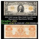 1922 $20 Large Size Gold Certificate Grades vf+ Si