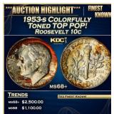 1953-s Roosevelt Dime Colorfully Toned TOP POP! 10