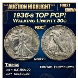 1936-s Walking Liberty Half Dollar TOP POP! 50c ms