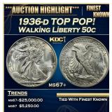 1936-d Walking Liberty Half Dollar TOP POP! 50c ms
