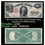 1917 $1 Large Size Legal Tender Note Grades xf Sig