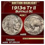 1913-s Ty II Buffalo Nickel 5c ms66 SEGS