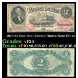 1875 $2 Red Seal United States Note Grades vf+ FR-