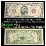 1934A $5 FRN Hawaii WWII Emergency Currency Key To