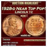 1928-d Lincoln Cent Near Top Pop! 1c ms66 rd SEGS