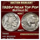 1926-p Buffalo Nickel Near Top Pop 5c ms67+ SEGS