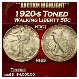 1920-s Walking Liberty Half Dollar Toned 50c ms63