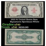 1923 $1 United States Note Grades xf Signatures Sp