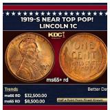 1919-s Lincoln Cent Near Top Pop! 1c ms65+ rd SEGS